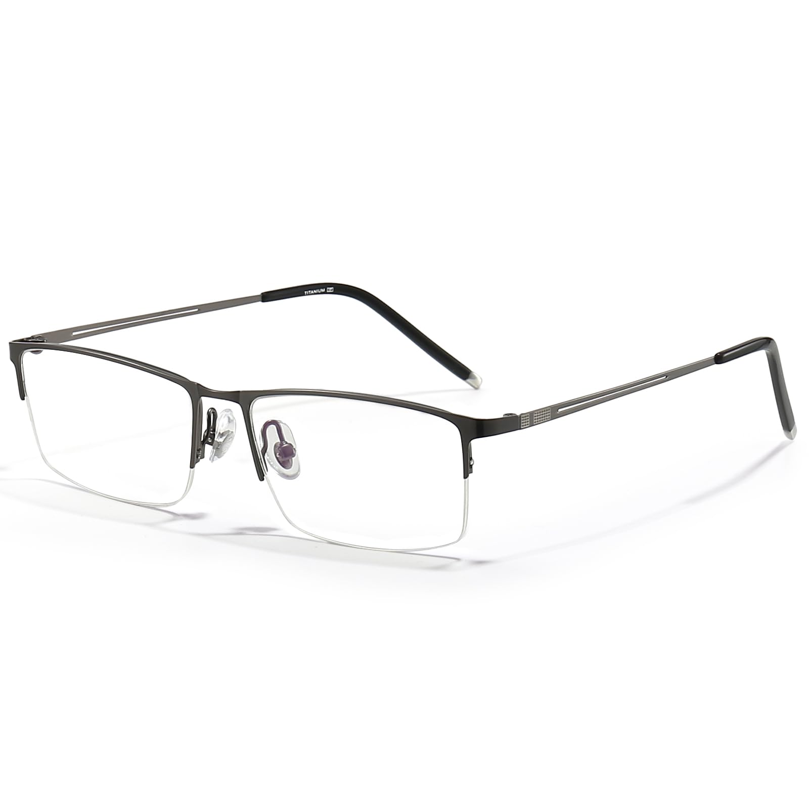 ANRRIBlue Light Glasses Mens Rectangle Semi Rimless Glasses Computer Gaming glasses for men Lightweight Titanium Eyewear