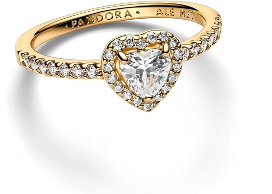 PANDORA Elevated Gold Heart Ring | Sterling Silver & Pink Cubic Zirconia, Jewelry for Women with Gift Box, Chunky Cocktail Ring