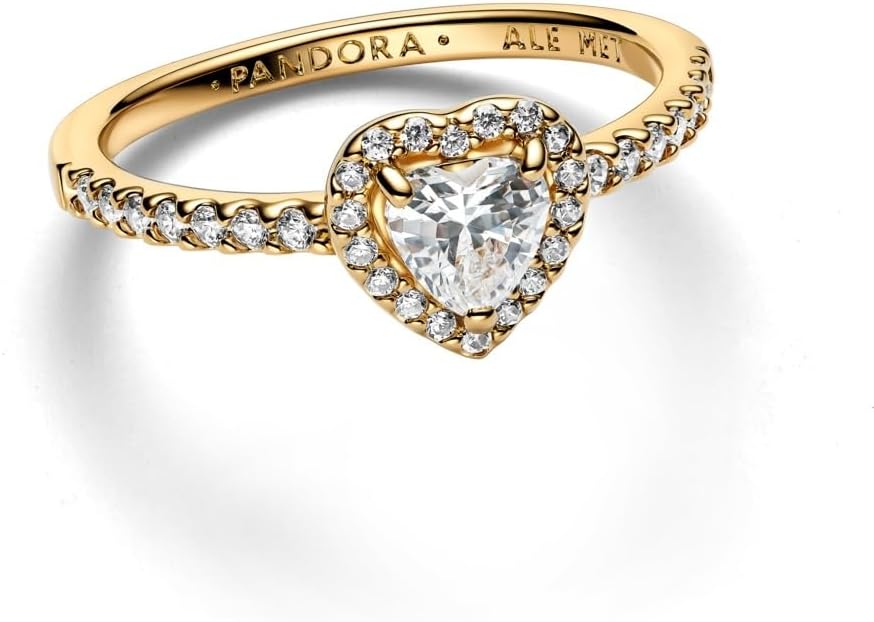 PANDORA Elevated Gold Heart Ring | Sterling Silver & Pink Cubic Zirconia, Jewelry for Women with Gift Box, Chunky Cocktail Ring