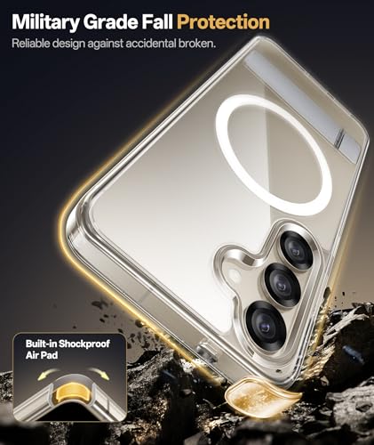 Image of Vihibii PC,Silicone For Samsung Galaxy S25 Clear Magnetic Back Cover With Stand,Compatible With Magsafe,[Anti Yellowing] Shockproof & Scratch Proof,Transparent Silm Phone Case 6.2 inch 2025,Clear