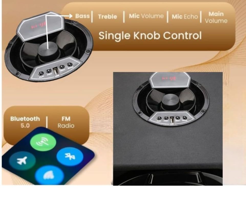 TECHXEWOO Party Speaker PS-2613, 200W Peak Output, 8-inch Woofer, Dual 4-inch Speakers,Powerfull 8" woofer,TWS, Bluetooth 5.0, RGB LED Lights, FM Radio and Wide connectivity Options via Aux-in