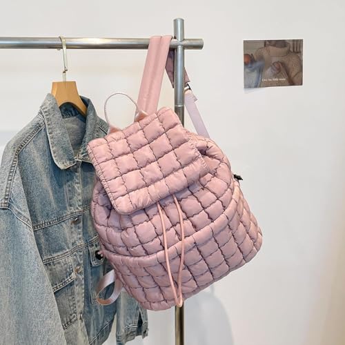 Image of MOCA Quilted Puffer Backpack for Women, Nylon Puffy Casual Girls Womens Backpack, Lightweight Hiking Gym Daypack Preppy Travel Bag with Adjustable Top Flap Drawstring