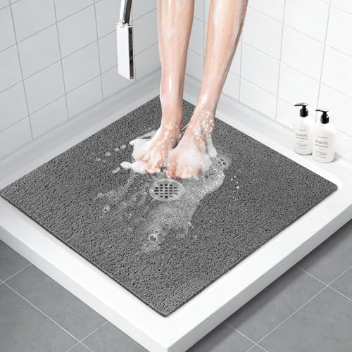 ZOESOE Square Shower Mat Non Slip: 27x27 Inch Large Shower Mats for Inside Shower with Drain Hole in Center, Super Soft PVC Loofah Massage Shower Stall Mat, Anti Slip Shower Floor Mat, Quick Drying by ZOESOE - Used condition - US$22.09