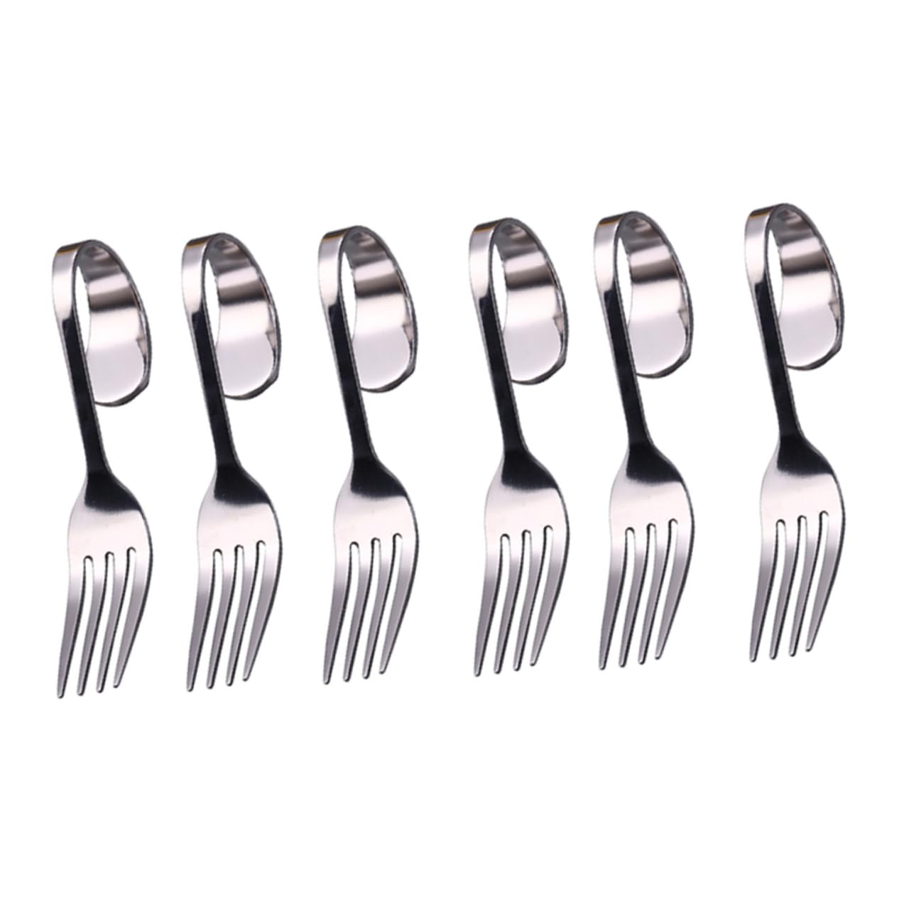LALADEFIEE 6pcs Stainless Steel Dessert Forks with Curved Handle Chic Salad Cake Forks for Home Party and Restaurant Use and Tableware