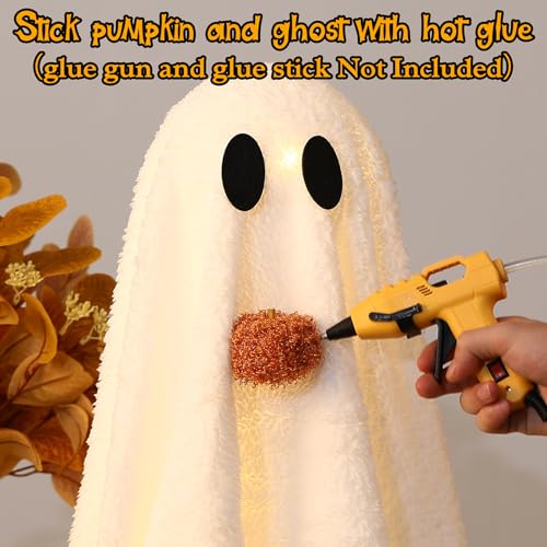 Image of Halloween Decorations-2 Pack Light-Up Sherpa Ghosts with Pumpkin