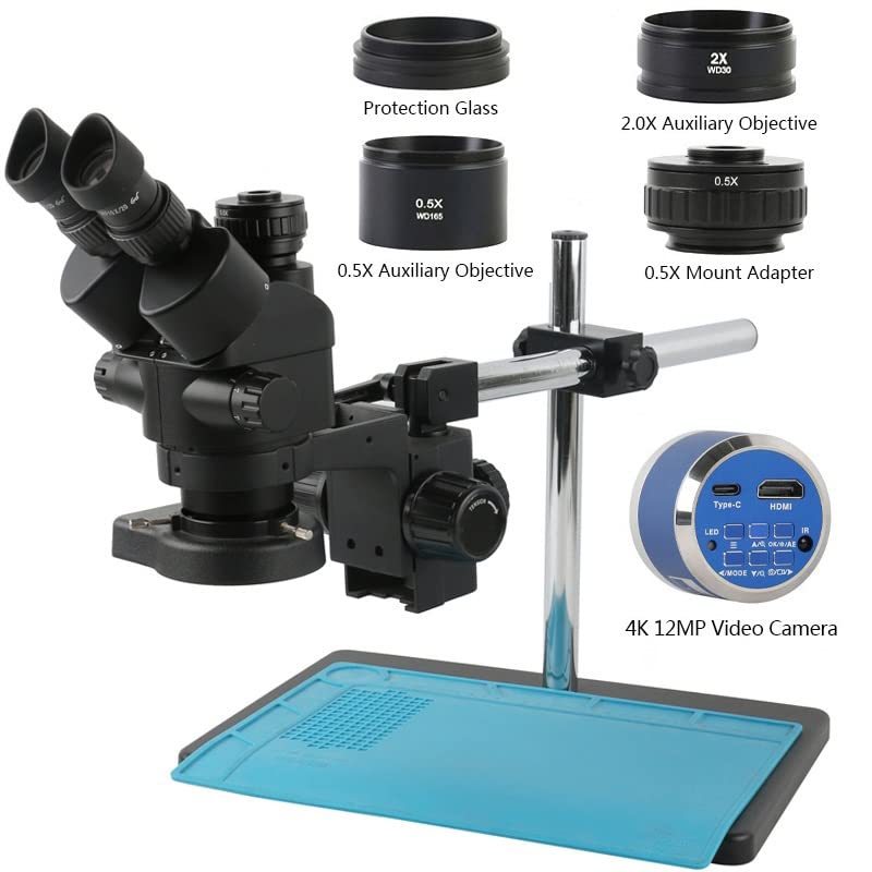 Microscope 2K 4K 48MP HDMI USB 3.5-90X Zoom Trinocular Stereo Microscope Camera Set for Soldering Repair(12MP 4K HDMI Type-c)