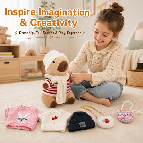Image of Capybara Plush for Boys Girls Birthday Dress Up Cute Plushies,10 Pcs Set,9 Clothes and Accessories Kawaii Stuffed Animal Plushie Toy, Soft Peluche Doll for Kids 10.2 in