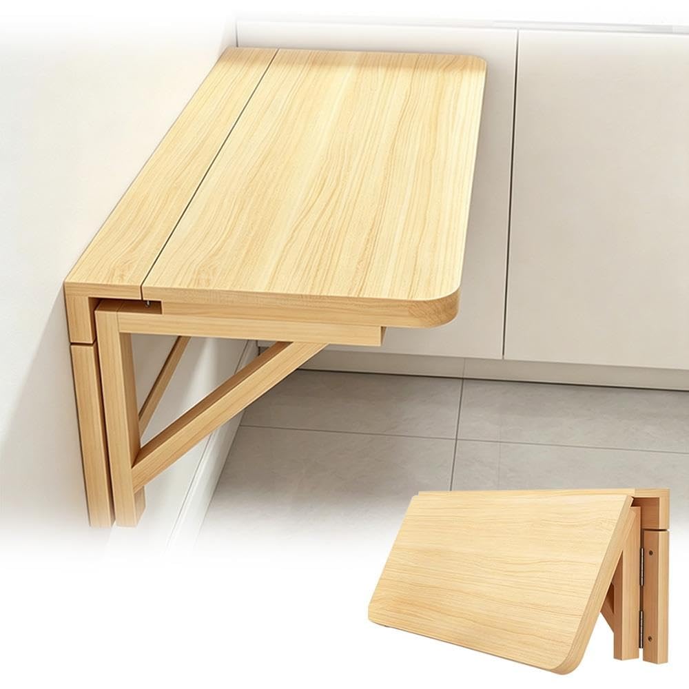60/80/100cm Tavolo Da Parete Pieghevole Legno Scaffale A Muro Richiudibile