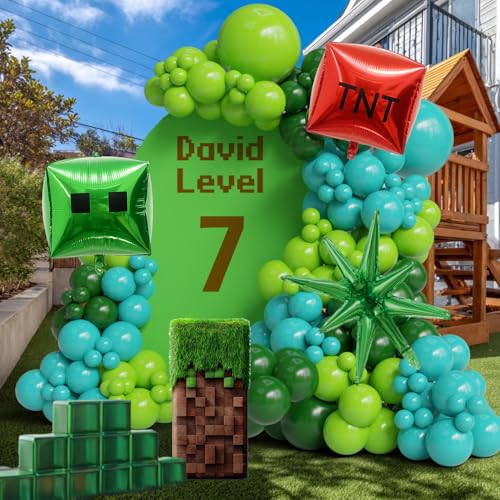 Video Game Balloon Arch Kit 138PCS Green Blue Balloon Arch Kit Pi...