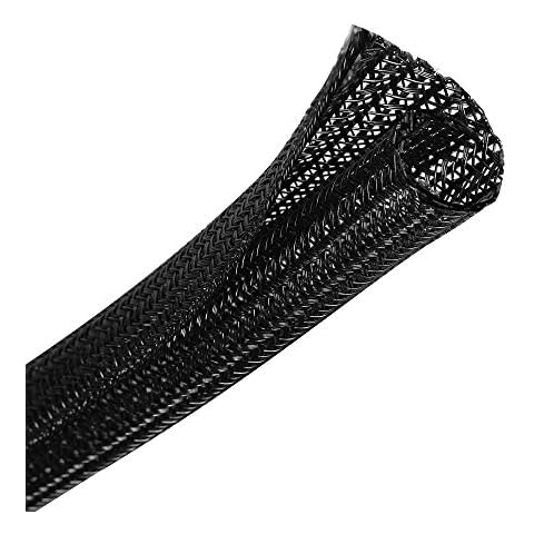 CrocSee 25ft - 1/2 inch Braided Cable Management Sleeve Cord Protector - Self-Wrapping Split Wire Loom for TV/Computer/Home Theater/Engine Bay - Black Cover