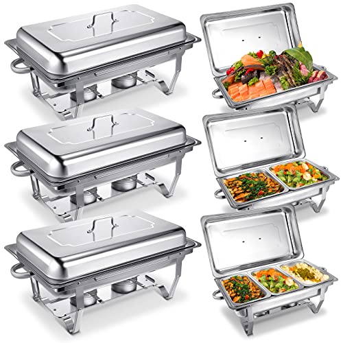 Hoolerry 6 Pcs Chafing Dish Buffet Set 9 Qt Stainless Steel Chafer Full Size Half Size 1/3 Size Chafing Food Pans Rectangular Catering Warmer Set for Parties Banquet Wedding Serving Dining by Hoolerry - Used condition - US$146.58
