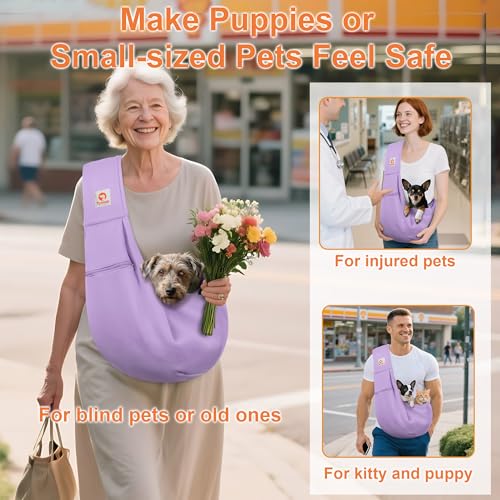 Image of Tomkas Small Dog Sling Carrier - Zipper Pocket & Adjustable Strap - for 3-10 lbs Pets(Light Purple)