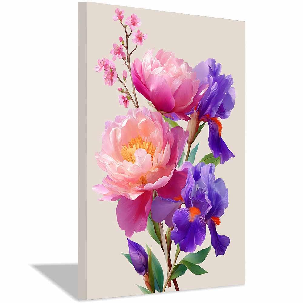 Hoqiu Multicolor Flowers Canvas Peony Irisees Bouquet Artwork, Wall Decoration Living Room Bedroom Hallway Stairs Decoration.(Multicolor)-30X40cm Framed