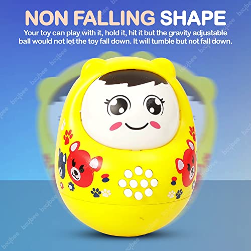 Image of Baybee Musical Toy Roly Poly for Babies 6+ Months with Blinking Eyes, Bell Sound & Glowing Light | Push & Shake Wobbling Tumbler Doll | Sensory Balancing Toy for Baby Boys & Girls (Yellow)