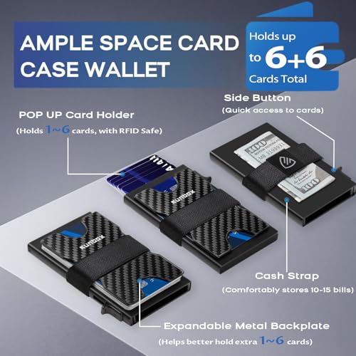 Image of RUNBOX Slim Wallet for Men, RFID Aluminum Pop-Up Card Holder for 12 Cards | Minimalist Front Pocket Design, Elastic Cash Strap, RFID Protection, Gift for Men on Birthdays, Father's Day, and Christmas
