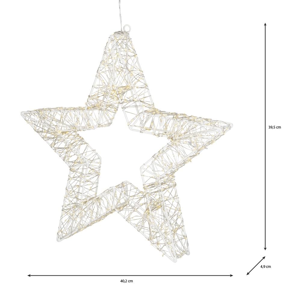 Ideen mit Herz LED-Metall-Stern | weiß | Weihnachts-Licht | Winter-Dekoration | Fenster-Beleuchtung | zum Aufhängen und Aufstellen | 960 warmweiße LEDs | 40,2 cm x 39,5 cm x 4,9 cm