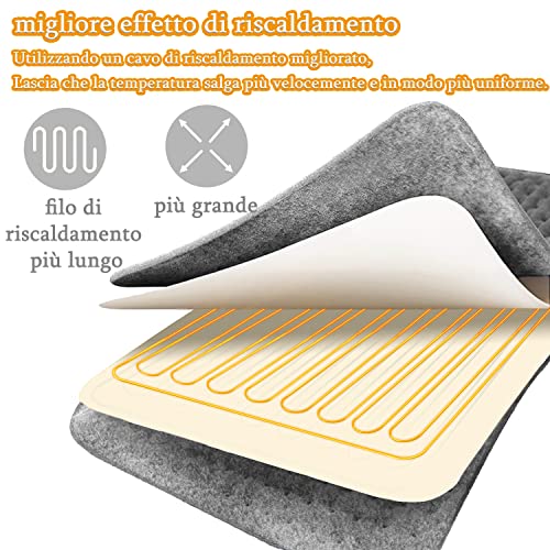 Termoforo Elettrico,Termoforo per schiena, collo, spalle e addome con spegnimento automatico, flanella morbida (Grigio Scuro, 30x60cm) - Immagine 4