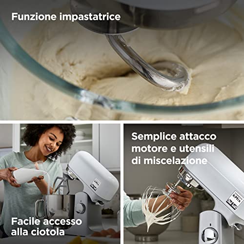 Kenwood KMX750WH KMIX Impastatrice Planetaria con Ciotola con Manico in Acciaio 5L, 3 Ganci di Miscelazione, Potenza 1000W, Personalizzabile con Oltre 20 Accessori Acquistabili Separatamente, Bianco - immagine 6
