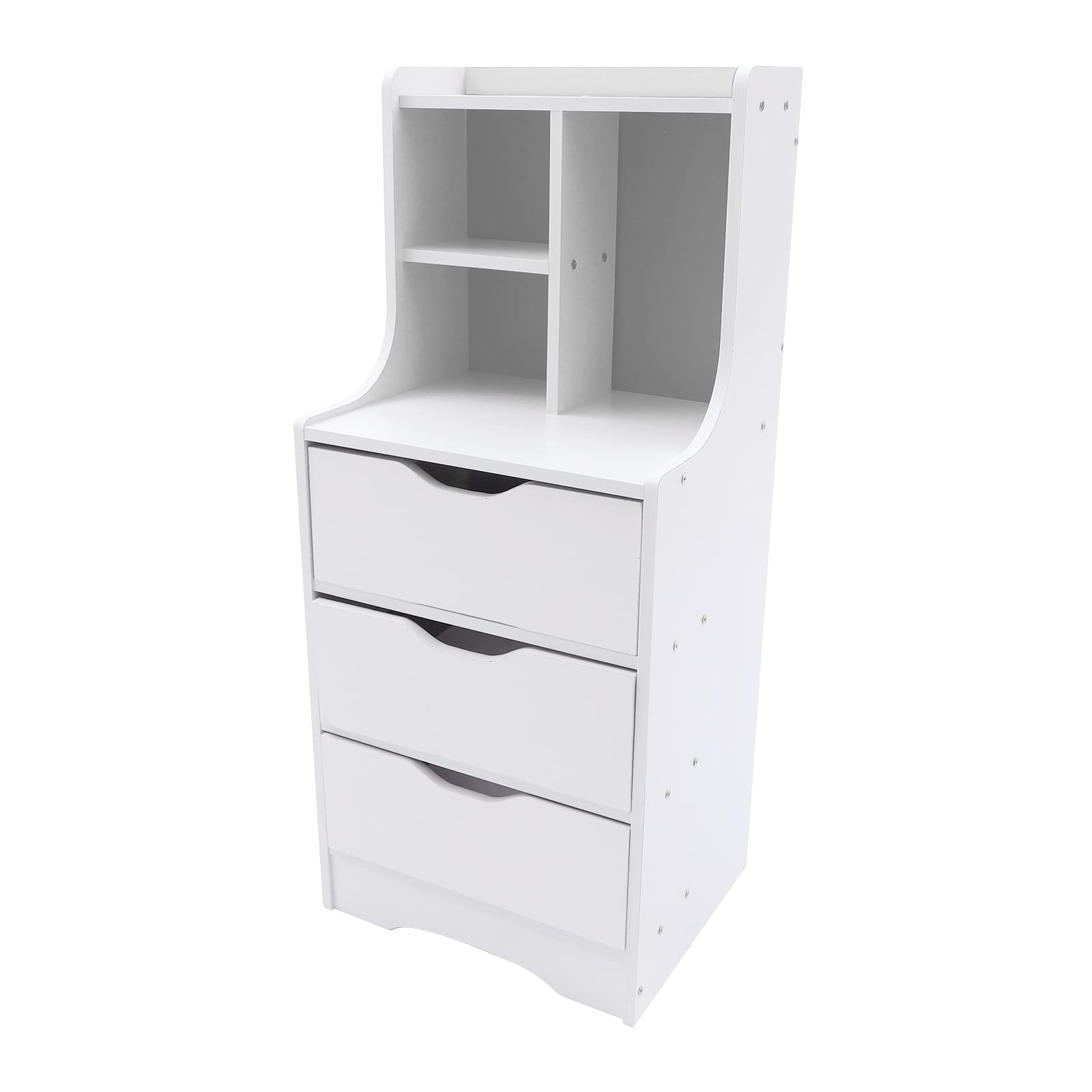 ReqianXH Bedside Table Storage Cabinet Organizer with 3 Drawers, Small Nightstand Bedside Cabinet White Bedroom Storage Side Table with Open Shelf for Bedroom, Living Room (Style2)