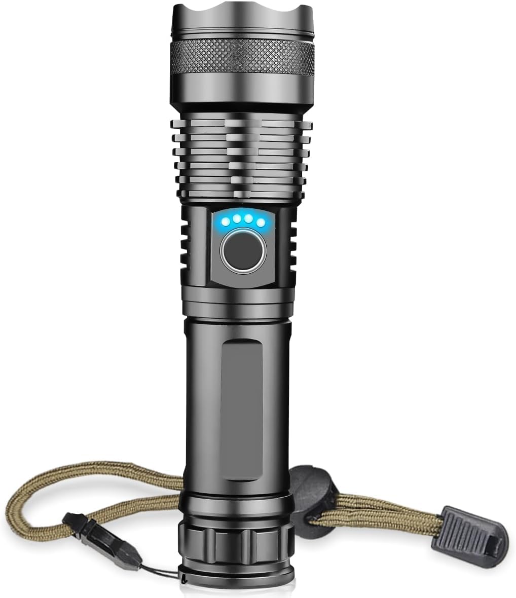 NAKCNM Torcia LED XHP70.2 Super Luminosa 12000 Lumen - Display LCD, Ricaricabile, Power Bank, Messa A Fuoco Telescopica - Per Campeggio E Pesca