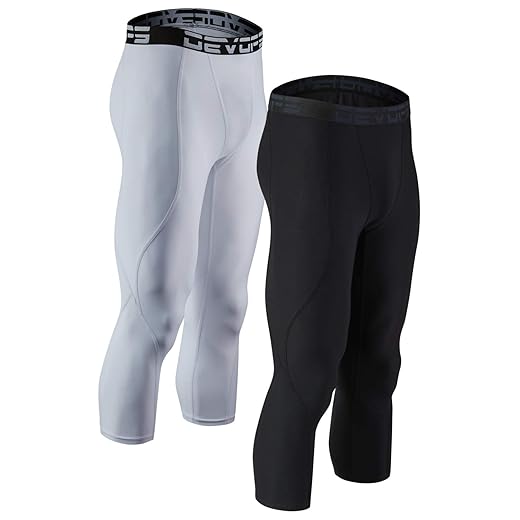 DEVOPS 2 Pack Men's 3/4 Compression Pants Athletic Leggings (Medium, Black/White)