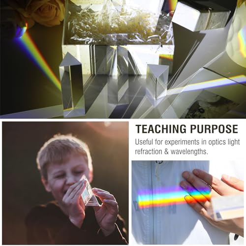 Image of 6pcs Clear Triangular Prism for Photo Rainbow Lights Crystal Optical Prisms Glass Physics Teaching Refracted Light Spectrum Students Presents Gift,100mm /4inch (100 * 30 * 30 * 30mm)