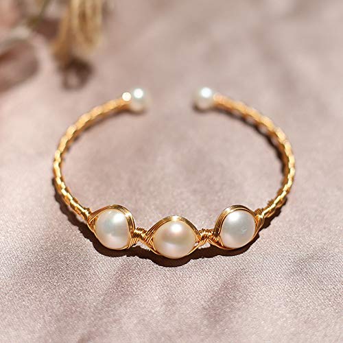 Dengguang Pearl Bangle For Women,Freshwater Cultured Pearl Open Cuff Wrap Bangle Bracelets Jewelry Gift For Mom Mama Mother Day #TOP4