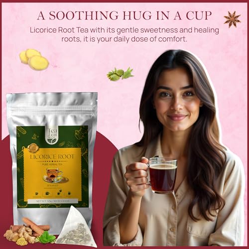 Image of Tealeaf & Co. Licorice Root Tea Blended with Organic Spices - Pure Herbal Tea Bags with Cardamom, Ginger, Cinnamon Sticks & Licorice Root Extract - Low Caffeine - Gluten Free - 50 Teabags