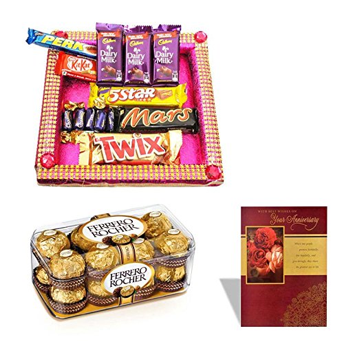 Delightful Chocolate Surprise with Anniversary Card 16 Pieces Ferrero Rocher Chocolate Wedding Gift Anniversary Chocolate Hamper 229