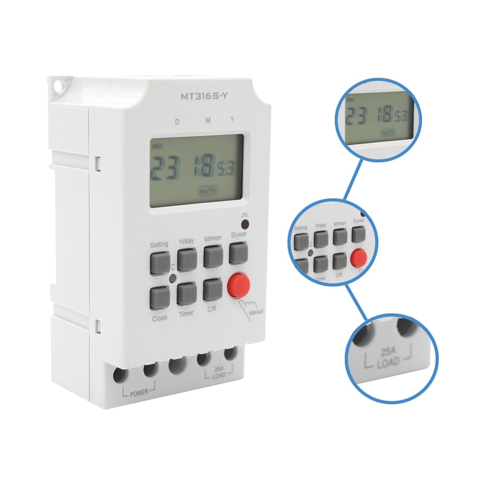 DEBLAN Temporizzatore programmabile su Guida DIN 220VAC 25A MT316S-Y con Timer LCD Giornaliero/mensile/Interruttore orario Digitale annuale