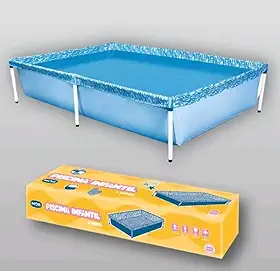 Piscina Retangular com Armação, 1000 Litros, Azul, Estrutura em Metal
