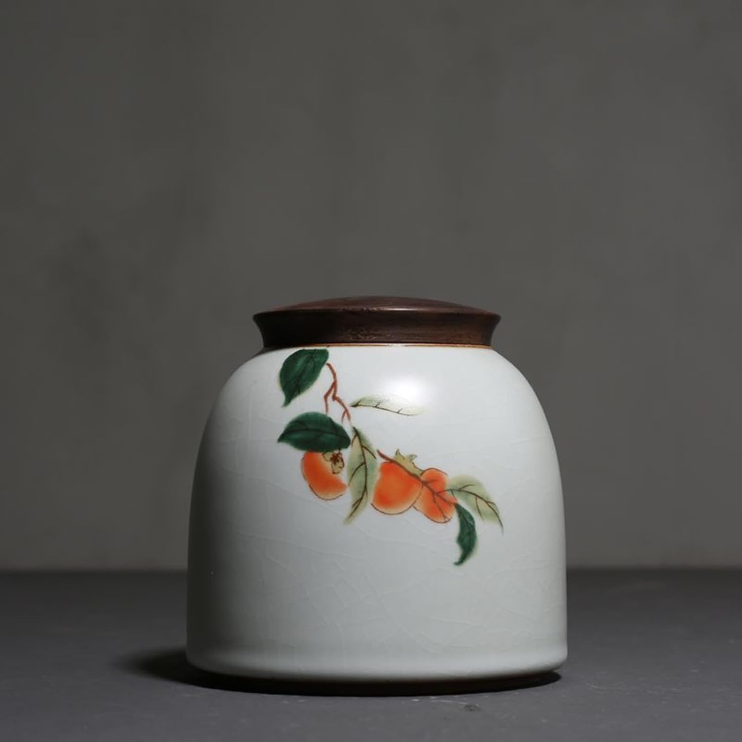 Ru Kiln Persimmon Ceramics Tea Canister, 150ml 5.1oz, Sealed Household Storage Container Portable Sealed Jar