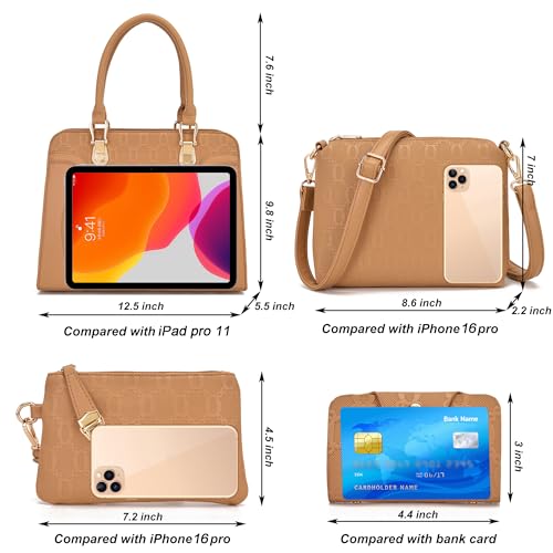 Image of Women's Fashion Handbag Tote Bag Shoulder Top Handle Satchel Purse Set 4pcs | Stylish Style,Chain Texture Design,Ample Space,Bear Doll Decoration,with a Crossbody Strap