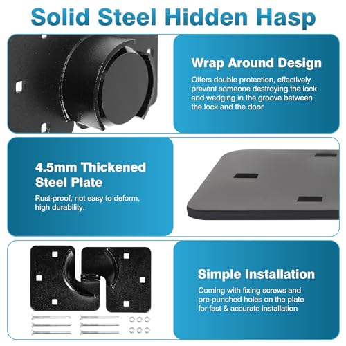 Image of IRONWALLS 2 Pack Puck Locks, 2-7 /8' Hidden Shackle Padlocks with Hasp, Solid Steel Latches for Containers, Black Heavy Duty Hidden Shackle Locks for Trucks, Gates