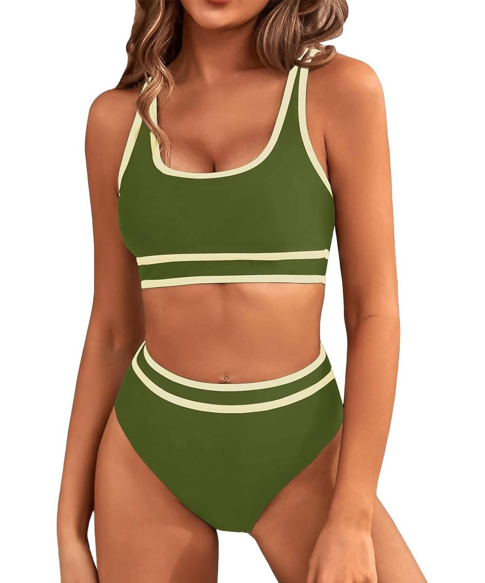 Yeenily Bikinis Mujer Dos Piezas Sexy Push Up Bañadores Deportivo Conjunto de Bikini Reductores Bañador de Playa Cintura Alta Traje de Baño de Tanga Brasileño Tankini con Relleno