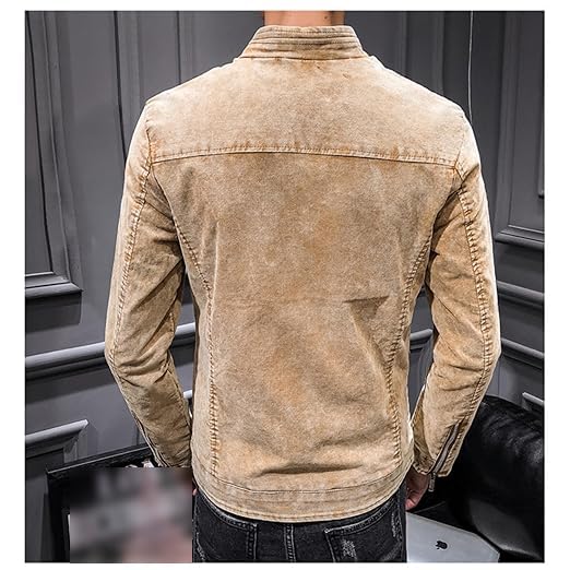 Men's Fashion Vintage Denim Jacket Stand Collar Zipper Lightweight Motorcycle Jackets Warm Slim Trucker Coats4