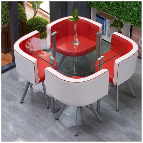 Mesa De Conferencia Redonda/Cuadrada, Mesa De Comedor Moderna De Vidrio Templado, Juego De Mesa y Sillas para 4 Personas para Cocina y Comedor.,38