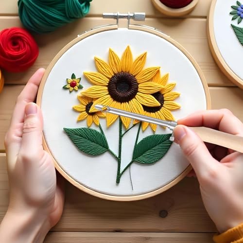 Image of JJUNW 5 Pcs Punch Needle Tool, Interchangeable Head Punch Needle Frame, Embroidery Pen for Beginner DIY Craft Floss Cross Stitching