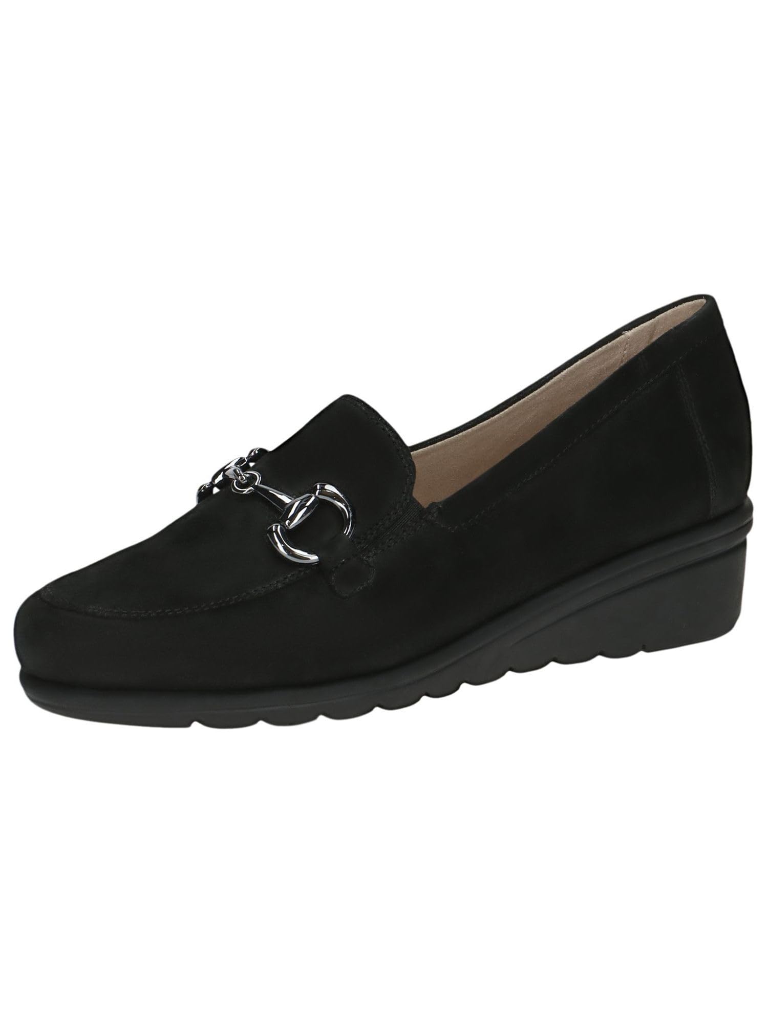 CAPRICE Women's Leather Loafers with Wedge Heel, Black (Black Pearl), 6.5 UK
