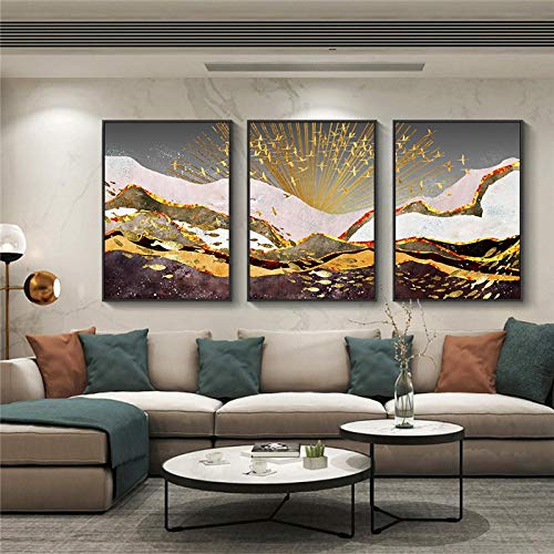 Peinture toile montagne abstraite triptyque moderne art mural 70x100cm