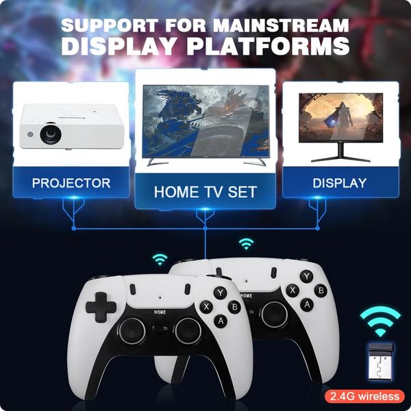 Generic Consola de Videojuegos con Mando inalámbrico Doble, 2.4G, 4K, 370,000 Juegos, 64GB, Retro, TV Blanco Arcade