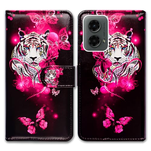 Bcov Case for Moto G 5G 2024,White Tiger Butterfly Leather Flip Phone Case Wallet Cover with Card Slot Holder Kickstand for Motorola Moto G 5G 2024