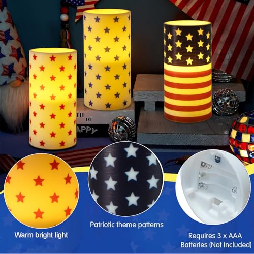 Image of 4th of July Patriotic Candles with Timer Remote Control | for American Independence Day Decorations,250th Anniversary USA Red White and Blue Candle