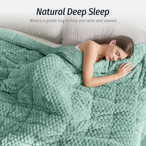 Wemore Fleece Weighted Blanket for Adults (60" x 80" 20lbs, Green), Dual Sided Cozy Soft Sherpa Heavy Blanket, 3D Imitation Turtle Shell Warm Jacquard Flannel Weighted Blankets for Couch and Bed