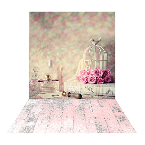 Muzi 150x250cm rosa flor collar perfume y erosionado madera suelo fondo para estudio de fotografía fondo XT-3637