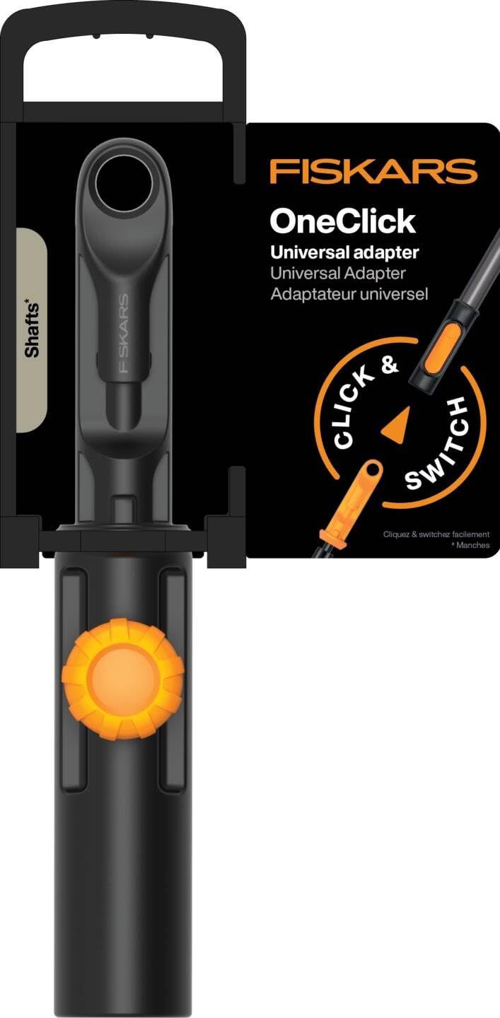 Fiskars OneClick Adaptador Universal, Conexión de Mangos OneClick con Cabezales de Herramientas de Otras Marcas, Amplia Compatibilidad, Negro y Naranja, 1080704