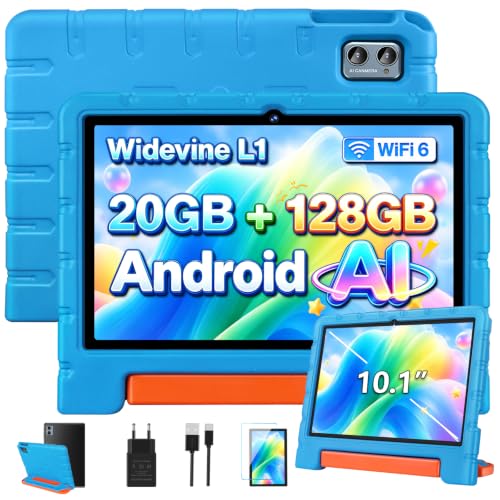 Neuestes Kinder Tablet 10.1 Zoll, Gemini KI, Android mit Eva Case - Blau – Ansicht 1