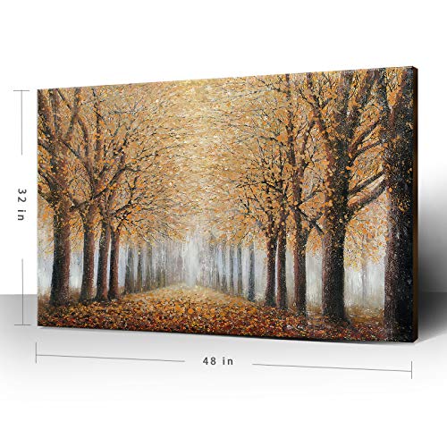Image of Ejart Large Tree Wall Art for Living Room Hand-Painted Forest Oil Painting Framed Yellow Grove Artwork Autumn Landscape Canvas Print for Living Room Bedroom Home Decorations Wall Decor Large 48 inchx32 inch