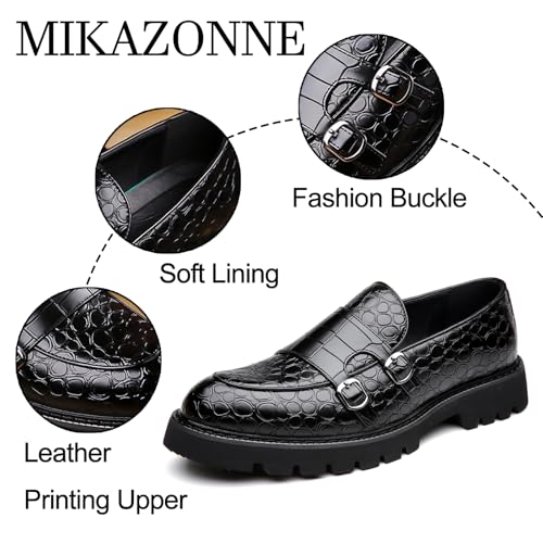 Men's Leather Printing Platform Loafers Fashion Buckle Lug Sole Slip On Casual Shoes for Business Work Evening Comfort Dress Shoes3