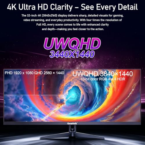 Image of Gawfolk 34 Inch Ultrawide Monitor 100Hz, 3440x1440 IPS Computer Display | 21:9 3800R Curved Screen Built-in Speakers, FreeSync, HDMI 2.0 x2 / DP1.4 x2, Wall-Mountable, Black